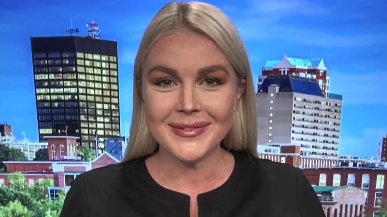 Karoline Leavitt sporting a set of heavy eyebrows during an NBC News interview