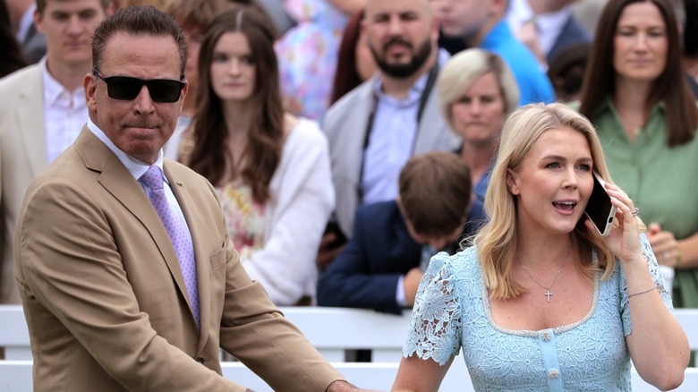 Nicholas Riccio and Karoline Leavitt attend the Easter Egg Roll on the White House Lawn (2025)