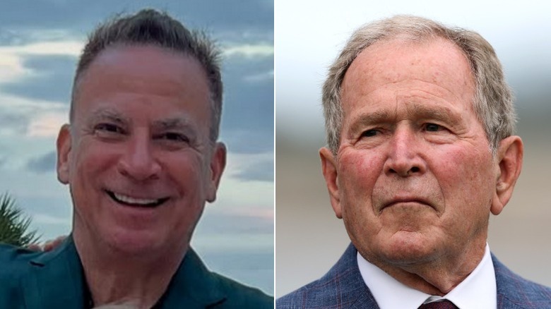 Split image of Nicholas Riccio and George W. Bush