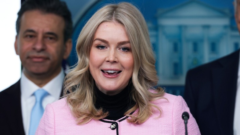 Karoline Leavitt speaks during a news briefing