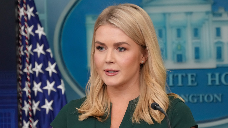 Karoline Leavitt wearing green at the White House