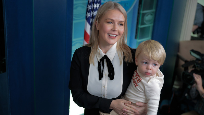 Karolin Leavitt holding her son