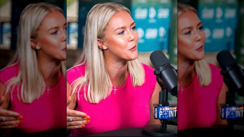 White House press secretary Karoline Leavitt wearing a hot pink blouse