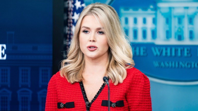 Karoline Leavitt speaking at the White House