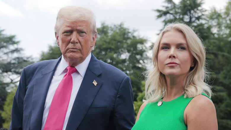 Donald Trump and Karoline Leavitt scowling