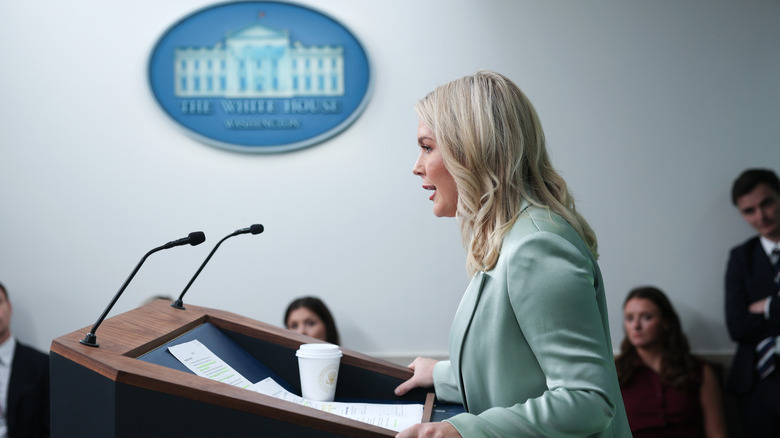 Karoline Leavitt at a press briefing at the White House