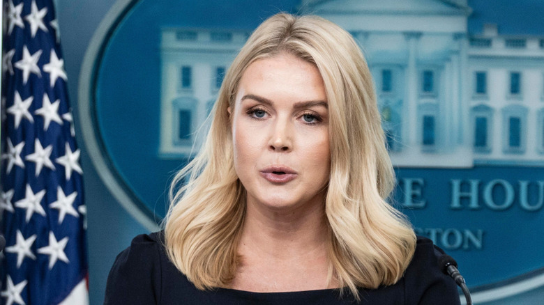Karoline Leavitt speaking at White House podium