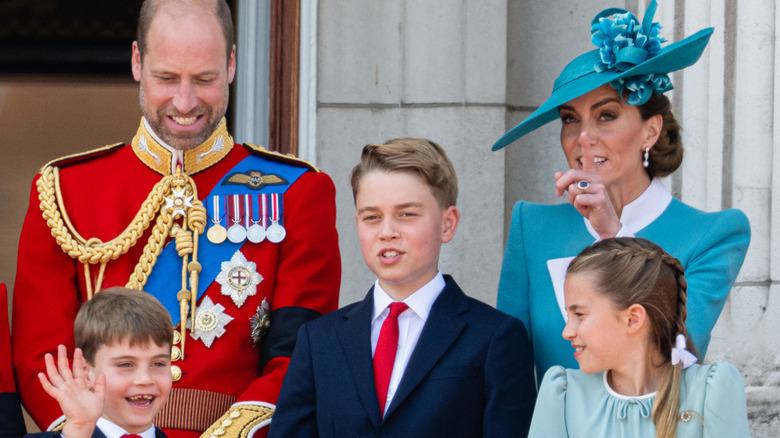 Prince William and Kate Middleton with their children on the palace balcony during Trooping the Colour 2025
