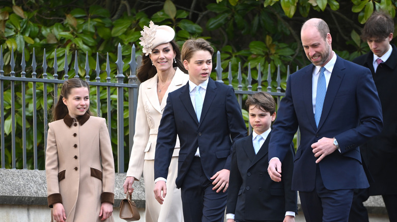Princess Kate, second from left, and Prince William, right, with their children