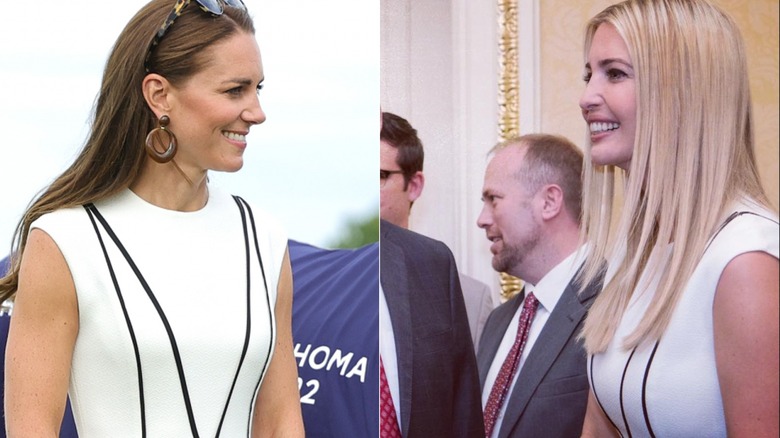 Ivanka  Trurmp and Princess Catherine in sleeveless white dress with black trim