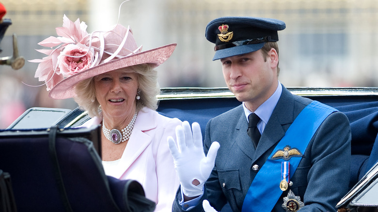 Prince William waving with Queen Consort Camilla