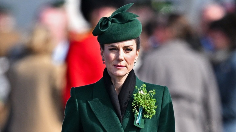 Kate Middleton during the 2026 Irish Guards' St. Patrick's Day Parade in Aldershot, England