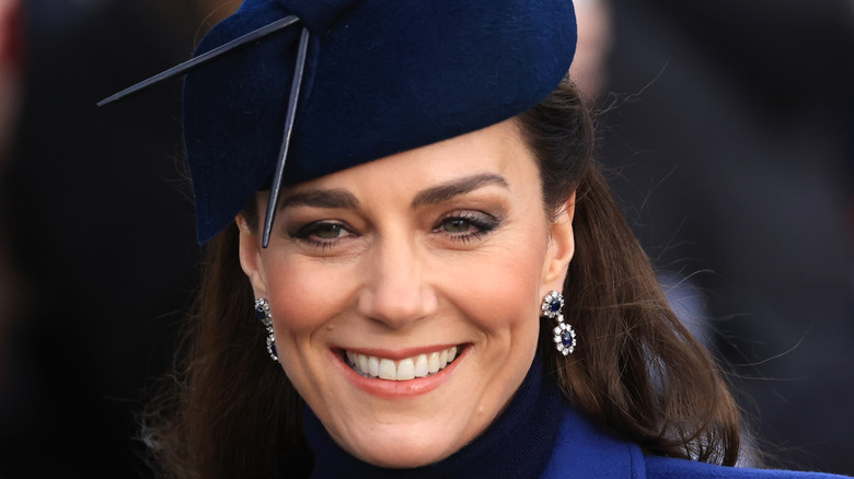Kate Middleton in a blue hat Christmas 2023