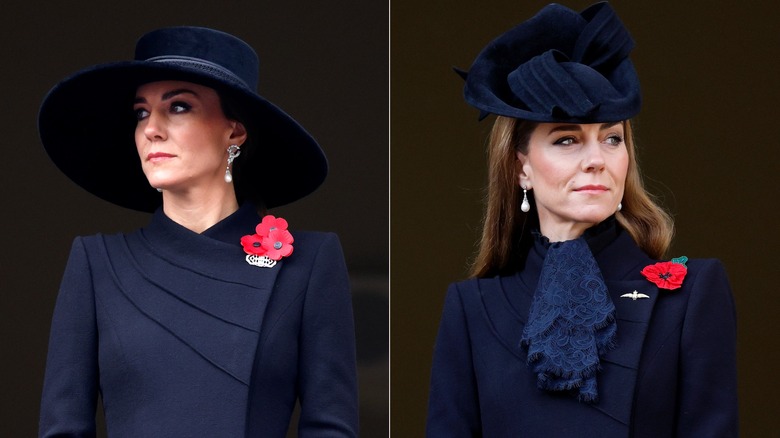 Kate Middleton rewore the same outfit for the annual Remembrance Day ceremony in 2022 (left) and again in 2025 (right).