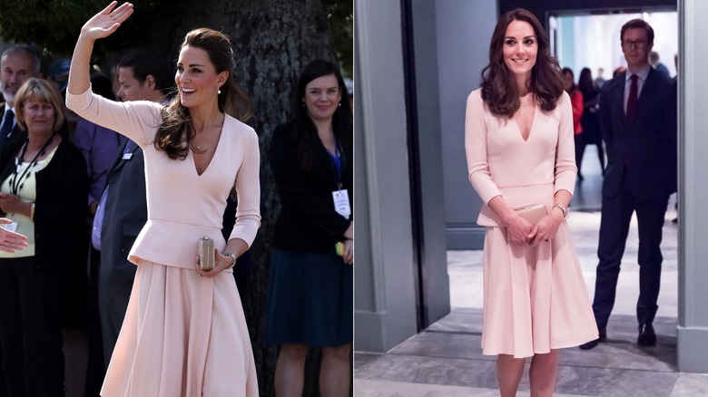 Kate Middleton at the Playford Civic Centre in Adelaide in April 2014 (left), Kate Middleton visits the "Vogue 100: A Century Of Style" exhibition at National Portrait Gallery on May 4, 2016 in London (right)