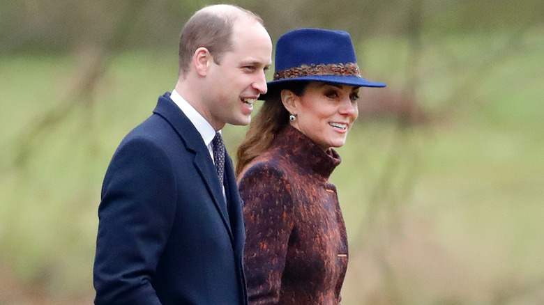 Prince William and Kate Middleton walking to a Sunday church service in January 2020