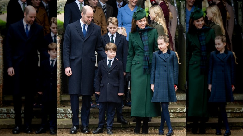 The Wales family at a Christmas service all dressed in greens and blues