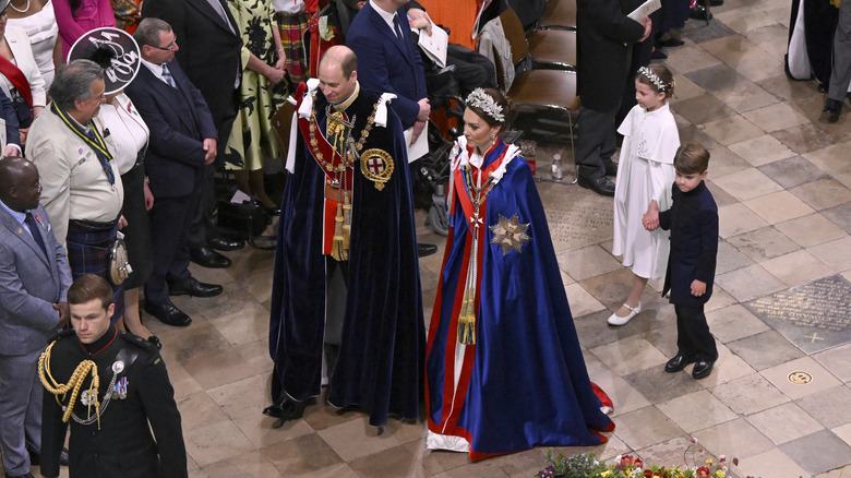 Kate Middleton and Prince William in royal robes at the coronation ceremony