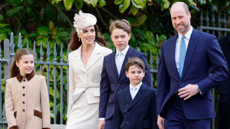Princess Charlotte, Kate Middleton, Prince George, Prince Louis, and Prince William walk together