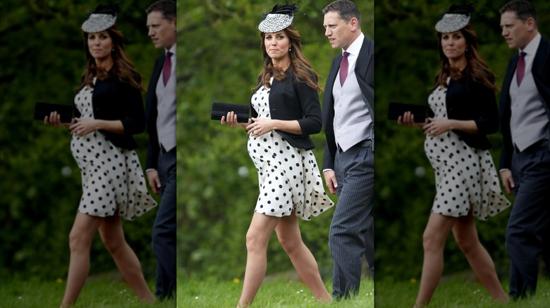 Pregnant Princess Catherine walking through grass.