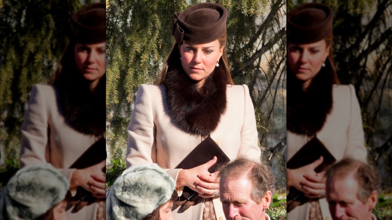Princess Catherine wearing a brown hat and cream fur-trimmed coat.