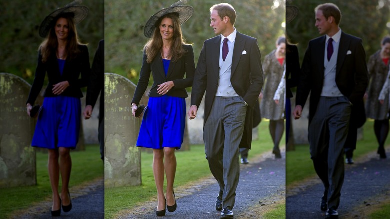 Princess Catherine smiling and walking beside Prince William.