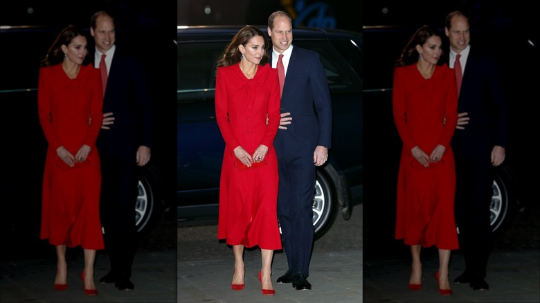 Kate middleton and prince william walking outside at night