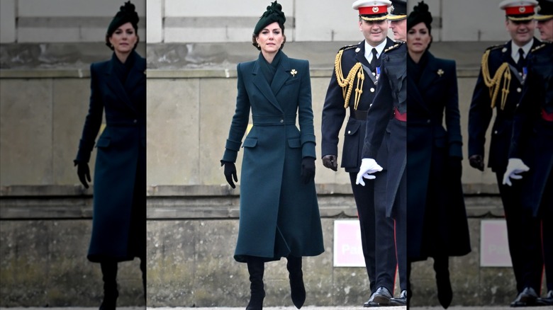 Kate Middleton wearing blue-green long coat