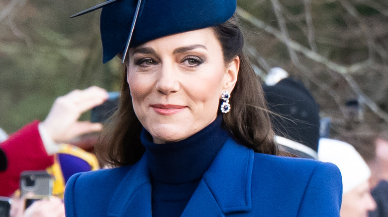 Kate Middleton blue coat and hat Christmas 2023