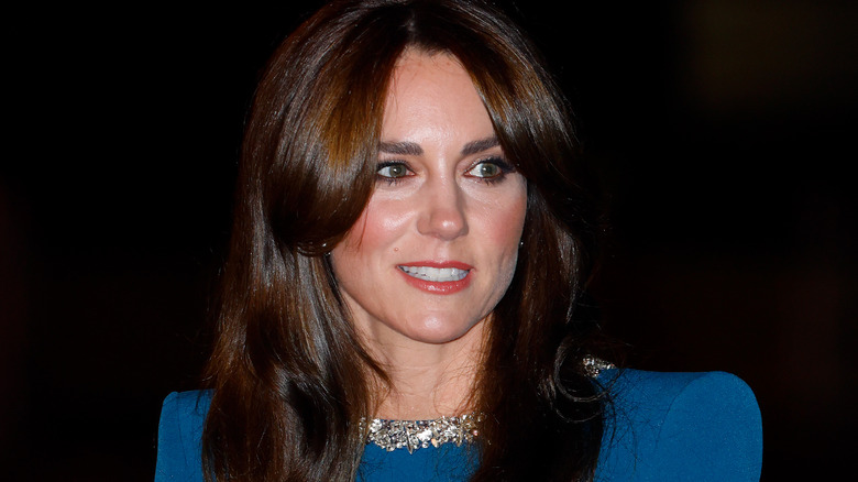 Kate Middleton in close-up looking off to the side