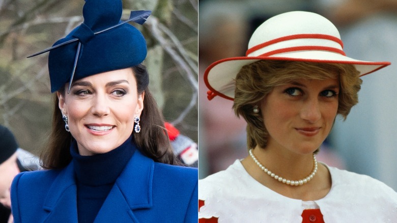 Kate Middleton & Princess Diana smiling in hats