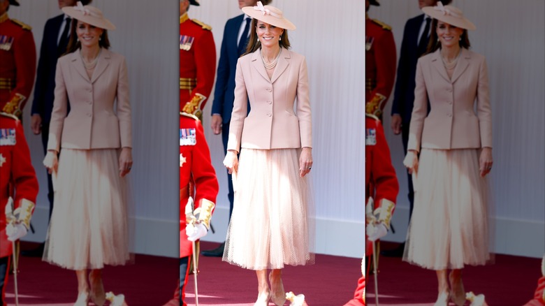 Kate Middleton wearing a pink Dior outfit at an event in 2025