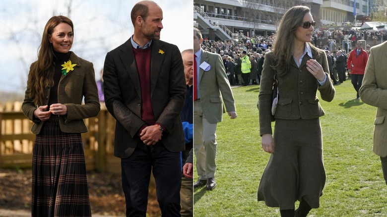 Split photo of Kate Middleton wearing the same wool Ralph Lauren blazer