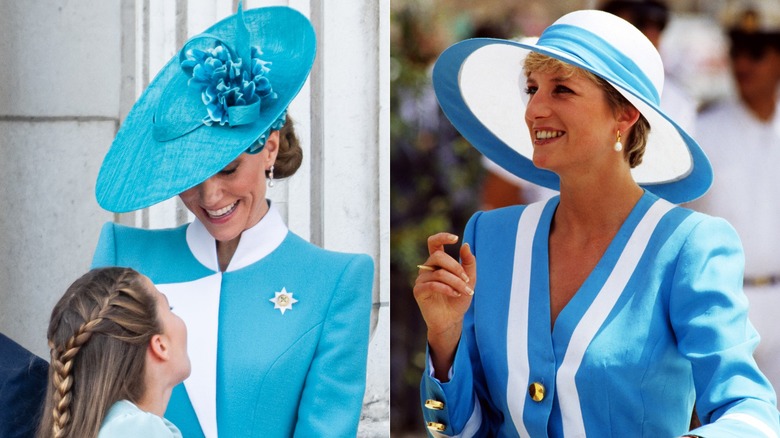Princess Catherine and Princess Diana smiling in split image