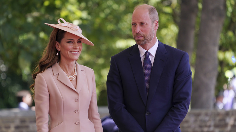 Catherine, Princess of Wales, and William, Prince of Wales, greeting French President Emmanuel Macron upon his arrival in London for a State Visit