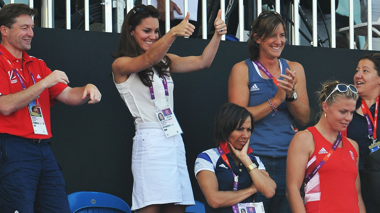 Kate Middleton at London Olympics in white mini skirt outfit
