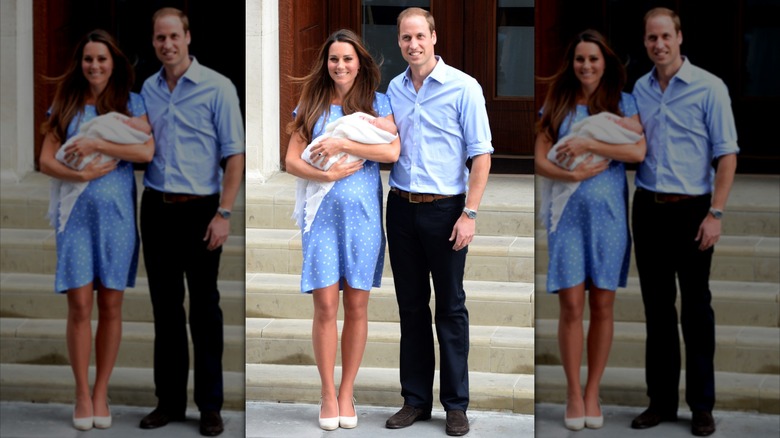 Princess Catherine and Prince William announce Prince George's birth to the public