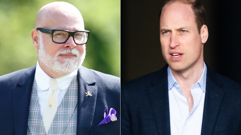 Left: Gary Goldsmith looking at camera, Right: Prince William, brows furrowed