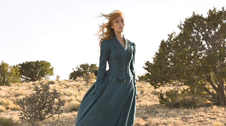 Abby in green corset and skirt