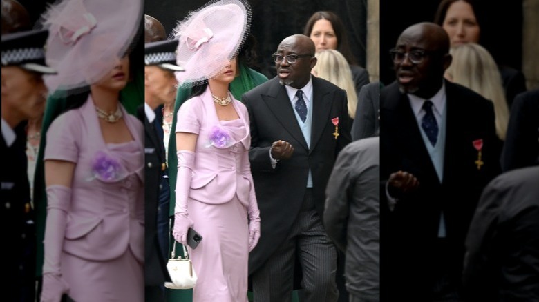 Katy Perry and Edward Enninful arriving at coronation