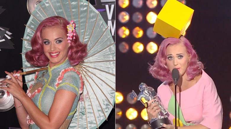 Katy Perry on the red carpet for the 2011 MTV VMAs & Katy Perry accepting the Video of the Year award at the 2011 MTV VMAs