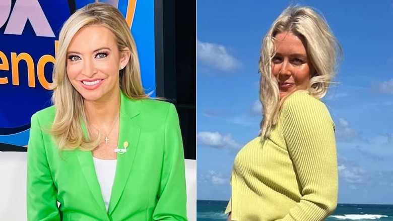 Side-by-side photos of Kayleigh McEnany and Karoline Leavitt wearing green