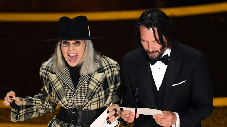Keanu Reeves and Diane Keaton presenting an award