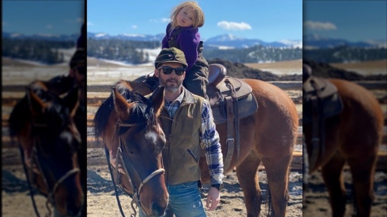 River Blackstock being taught to ride a horse by Brandon Blackstock (2020)