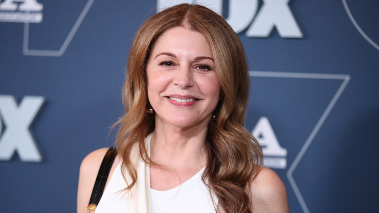 Jane Leeves in white sleeveless top FOX background 2020