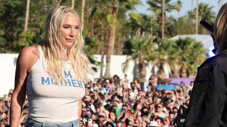 Kesha onstage at Coachella 2024