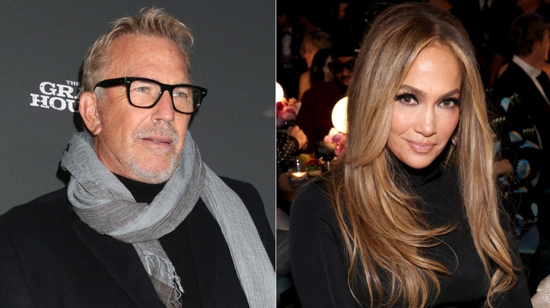 Kevin Costner at Paramount Studios on January 22, 2026 in Los Angeles (left); Jennifer Lopez attends the 67th Annual GRAMMY Awards  February 02, 2025 in Los Angeles (right).