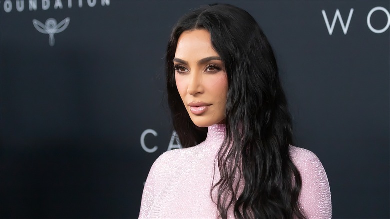 Kim Kardashian wearing pink dress