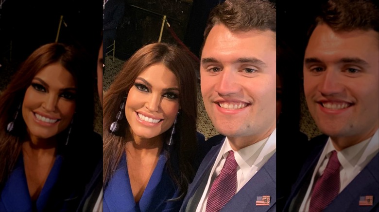 Kimberly Guilfoyle and Charlie Kirk smiling for a selfie