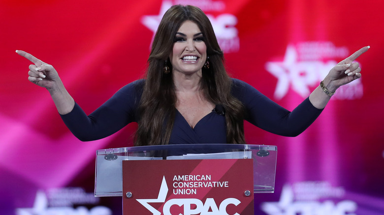 Kimberly Guilfoyle at CPAC podium pointing